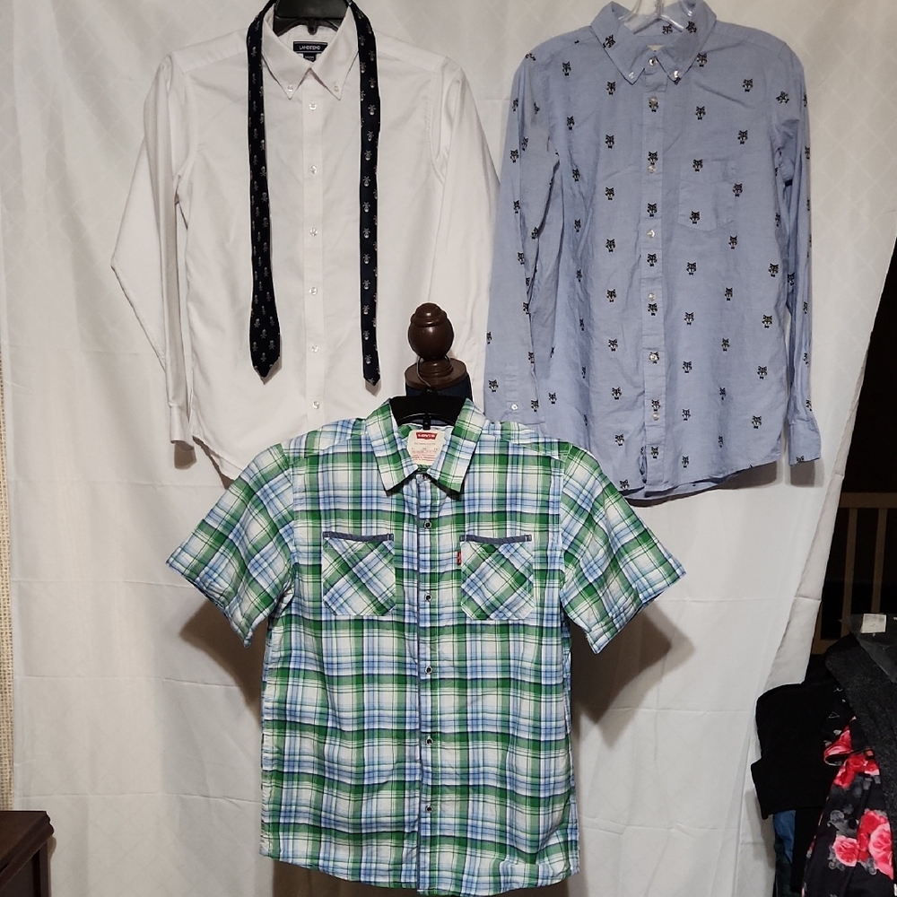 Boys Sz18-20 Shirts And Tie Lands End Levis